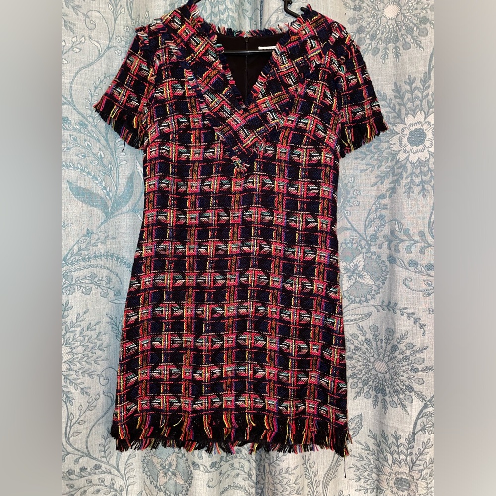 Vintage Trina Turk Mini Patterned Dress with Fringe